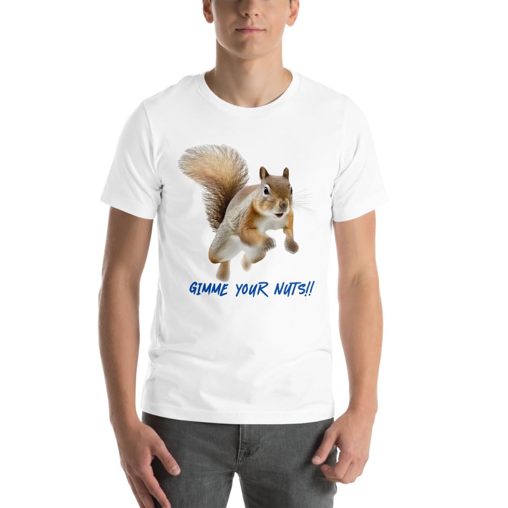 Byte the Bit Unisex Gimme Your Nuts Squirrel Graphic Crewneck T-Shirt Novelty Funny Short Sleeve Men Women Adult Casual
