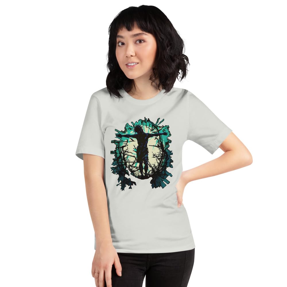Byte the Bit Unisex Jesus Christ Standing Cross Graphic Crewneck T-Shirt Novelty Short Sleeve Adult Men Women Casual