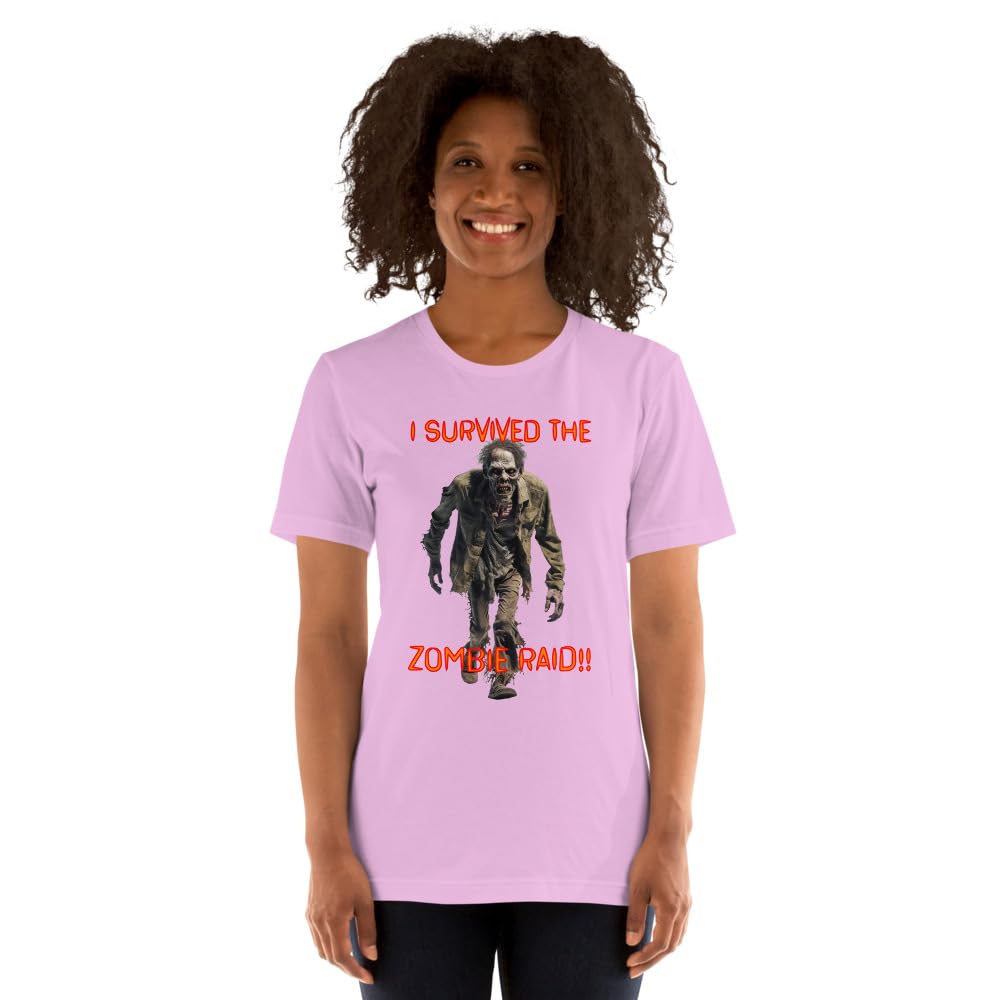 Byte the Bit Unisex I Survived The Zombie Raid Graphic Crewneck T-Shirt Novelty Funny Short Sleeve Men Women Adult Casual