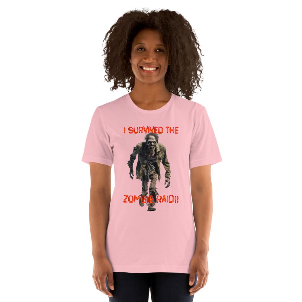 Byte the Bit Unisex I Survived The Zombie Raid Graphic Crewneck T-Shirt Novelty Funny Short Sleeve Men Women Adult Casual