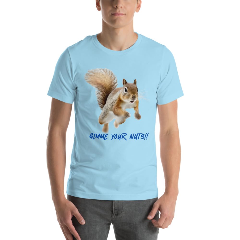 Byte the Bit Unisex Gimme Your Nuts Squirrel Graphic Crewneck T-Shirt Novelty Funny Short Sleeve Men Women Adult Casual