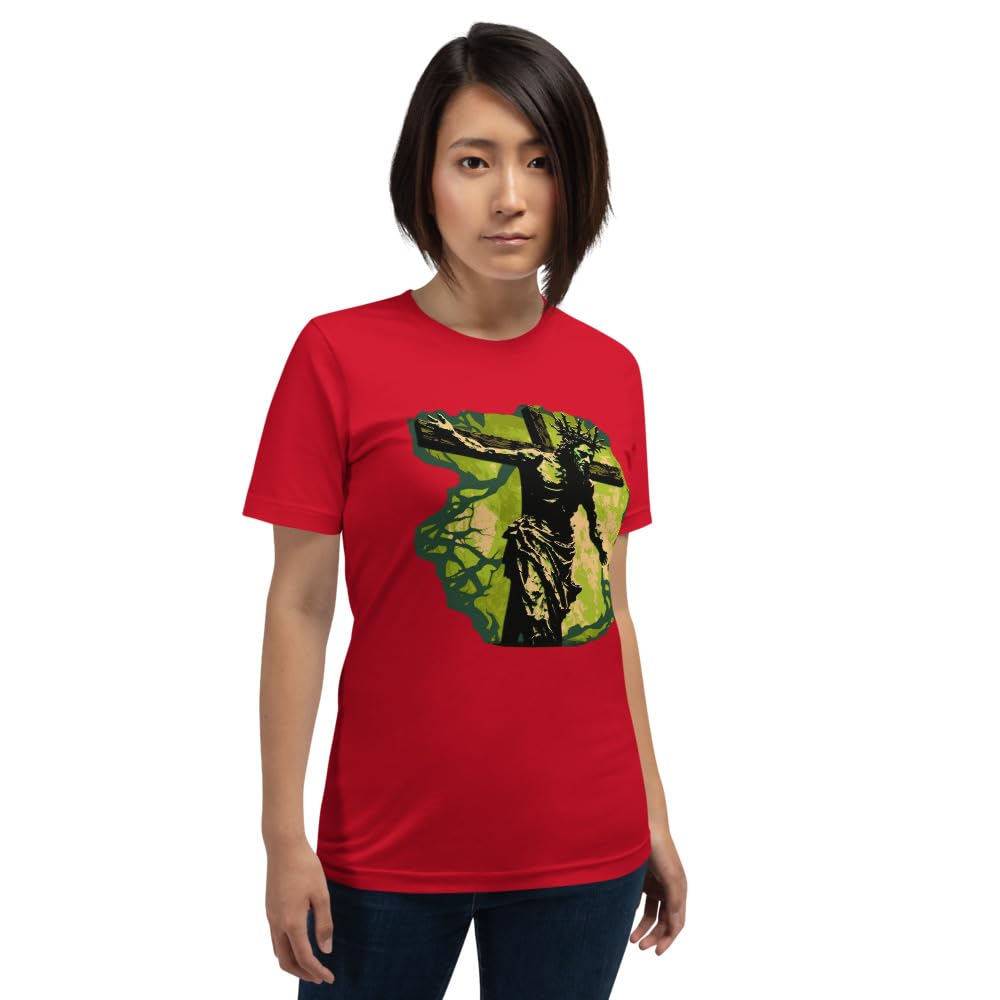Byte the Bit Unisex Jesus Christ Cross Reaching Down Graphic Crewneck T-Shirt Novelty Short Sleeve Adult Men Women Casual