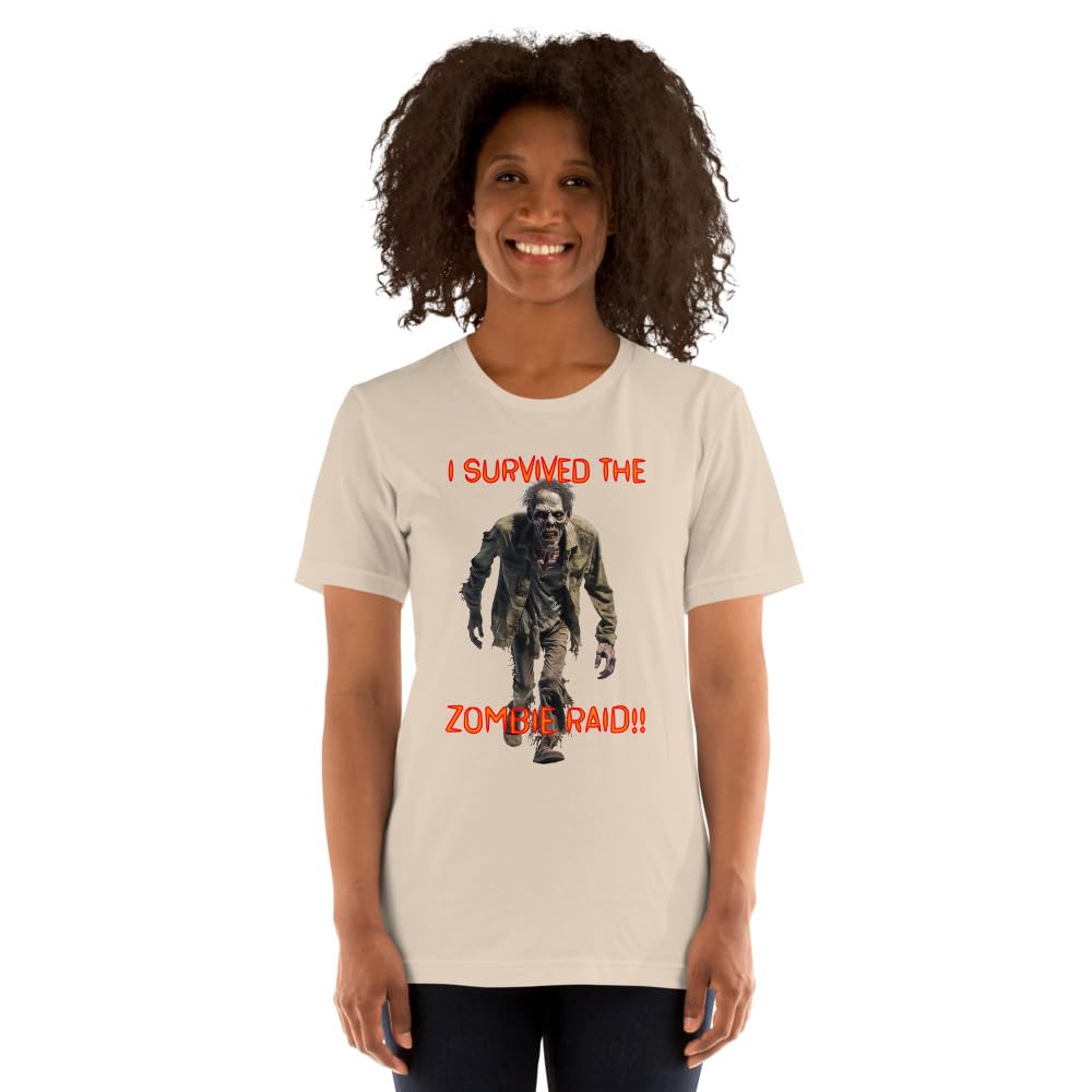 Byte the Bit Unisex I Survived The Zombie Raid Graphic Crewneck T-Shirt Novelty Funny Short Sleeve Men Women Adult Casual
