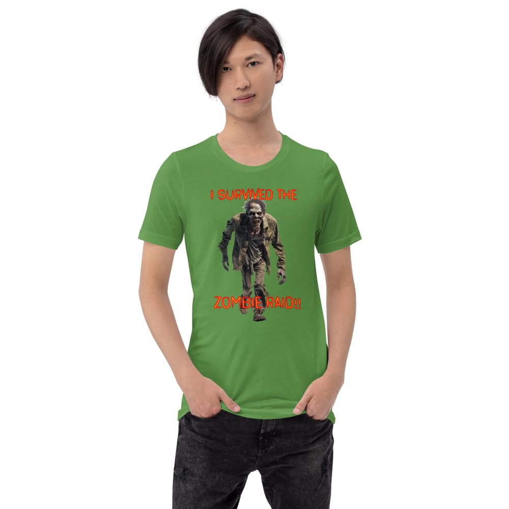 Byte the Bit Unisex I Survived The Zombie Raid Graphic Crewneck T-Shirt Novelty Funny Short Sleeve Men Women Adult Casual
