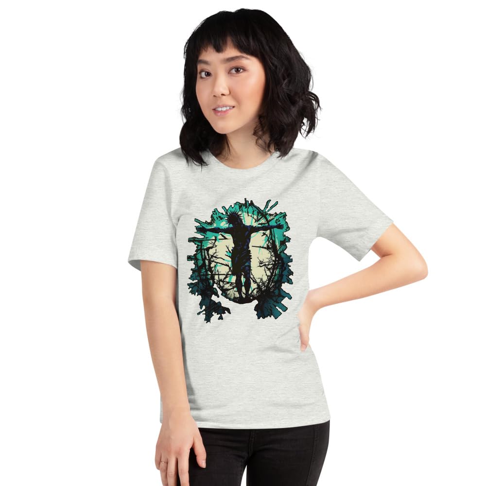 Byte the Bit Unisex Jesus Christ Standing Cross Graphic Crewneck T-Shirt Novelty Short Sleeve Adult Men Women Casual