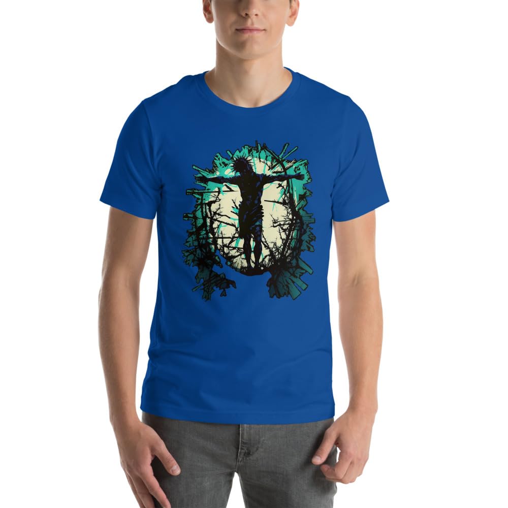 Byte the Bit Unisex Jesus Christ Standing Cross Graphic Crewneck T-Shirt Novelty Short Sleeve Adult Men Women Casual