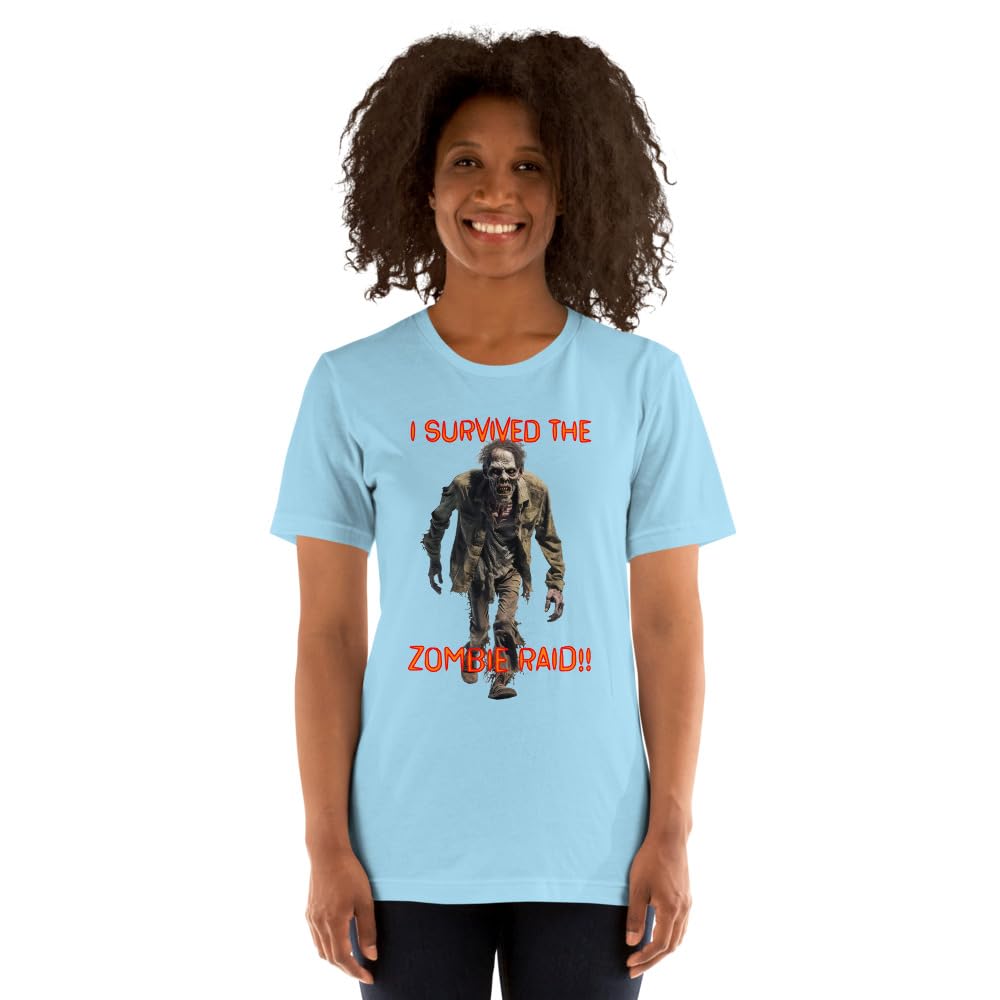 Byte the Bit Unisex I Survived The Zombie Raid Graphic Crewneck T-Shirt Novelty Funny Short Sleeve Men Women Adult Casual
