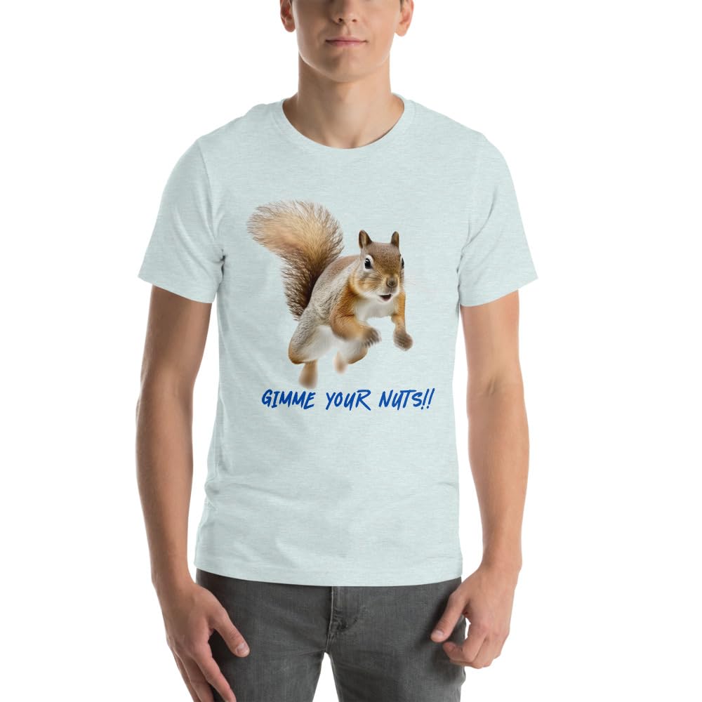 Byte the Bit Unisex Gimme Your Nuts Squirrel Graphic Crewneck T-Shirt Novelty Funny Short Sleeve Men Women Adult Casual