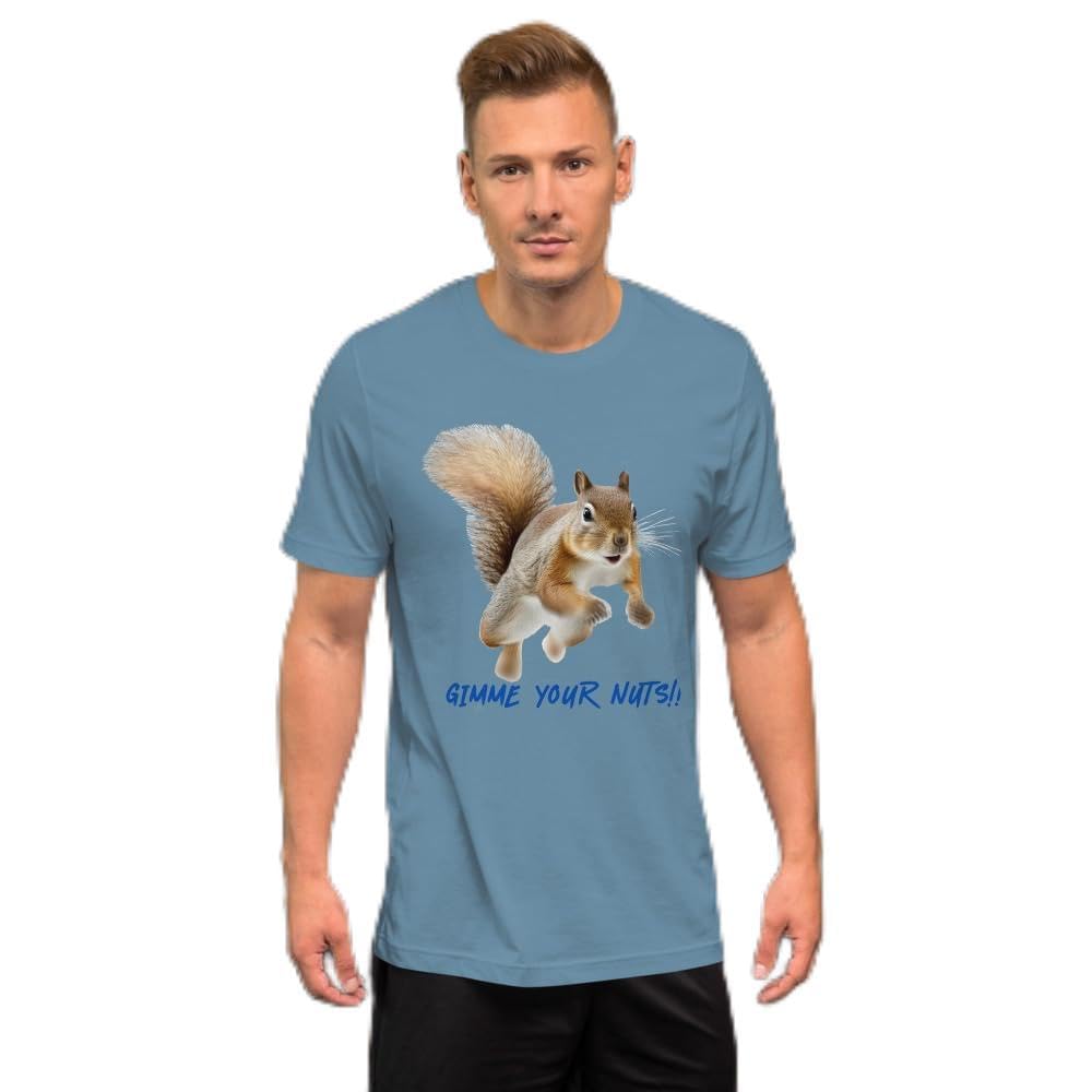 Byte the Bit Unisex Gimme Your Nuts Squirrel Graphic Crewneck T-Shirt Novelty Funny Short Sleeve Men Women Adult Casual