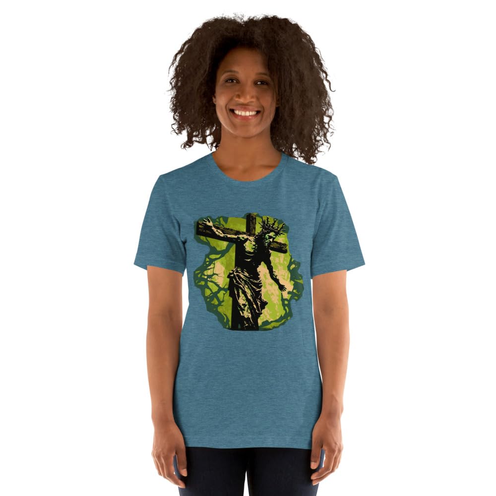 Byte the Bit Unisex Jesus Christ Cross Reaching Down Graphic Crewneck T-Shirt Novelty Short Sleeve Adult Men Women Casual