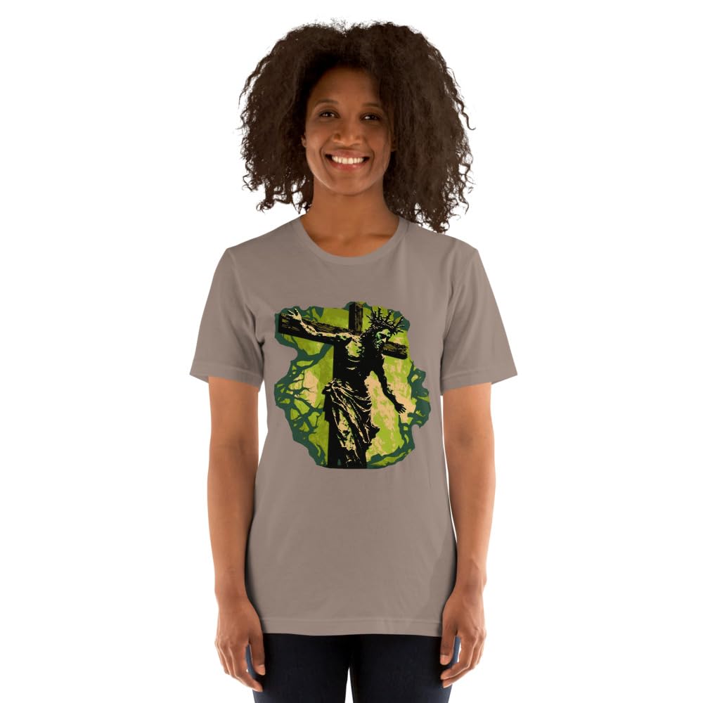 Byte the Bit Unisex Jesus Christ Cross Reaching Down Graphic Crewneck T-Shirt Novelty Short Sleeve Adult Men Women Casual