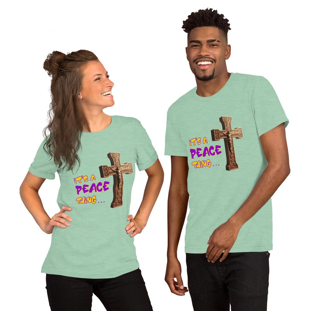 Byte the Bit Unisex It’s A Peace Thing Jesus Christ Cross Christian Graphic Crewneck T-Shirt Short Sleeve Adult Casual