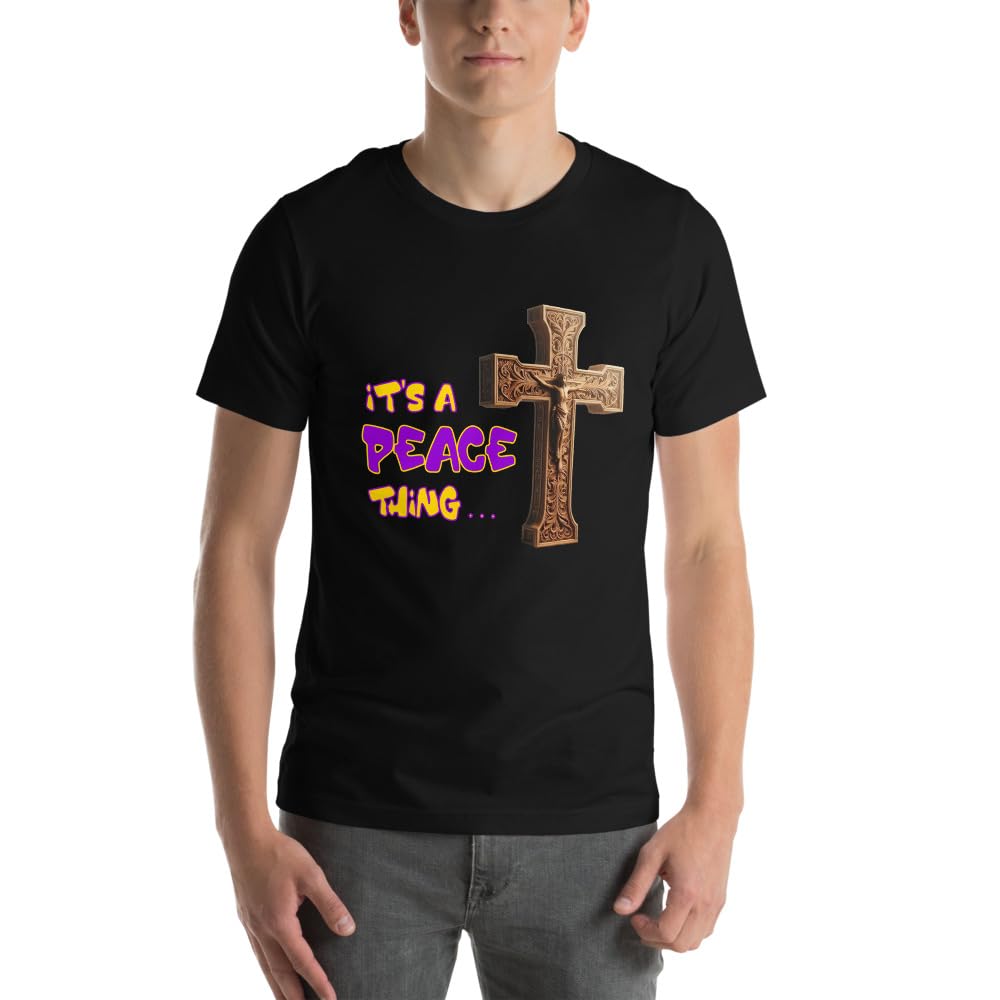 Byte the Bit Unisex It’s A Peace Thing Jesus Christ Cross Christian Graphic Crewneck T-Shirt Short Sleeve Adult Casual