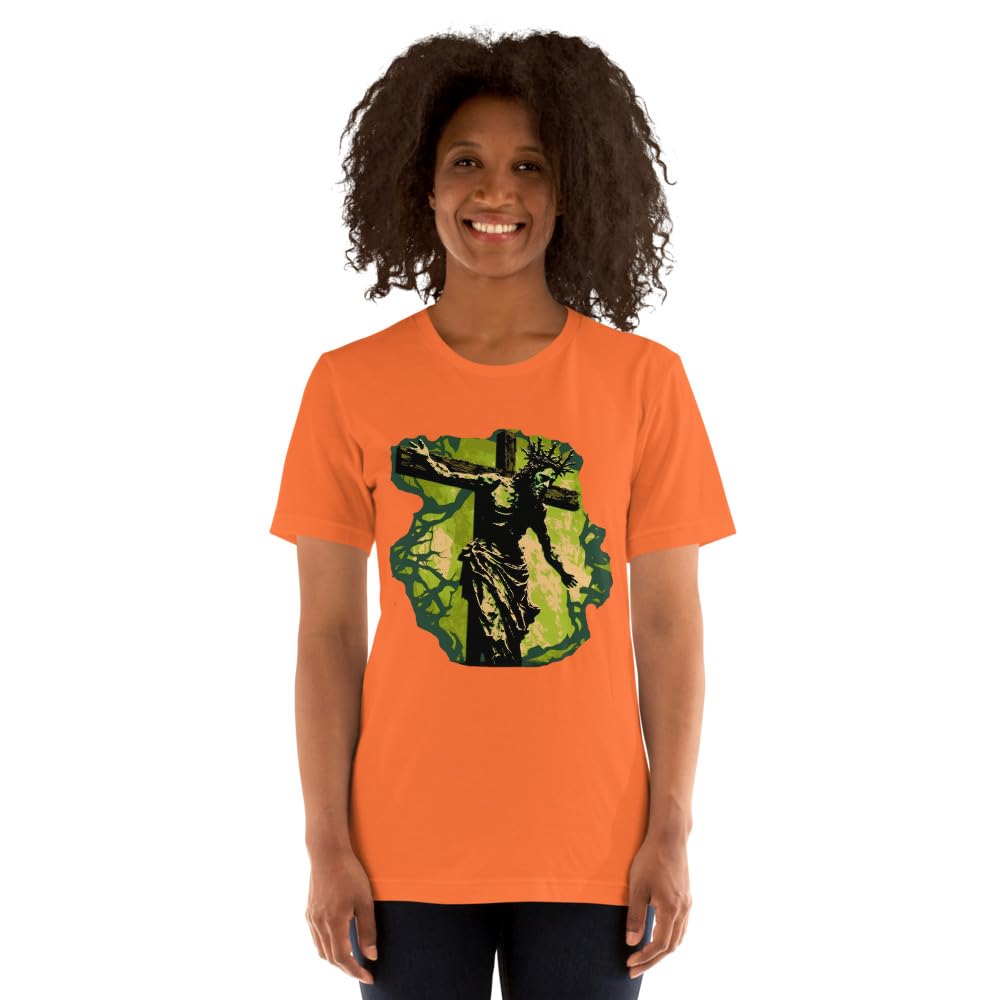 Byte the Bit Unisex Jesus Christ Cross Reaching Down Graphic Crewneck T-Shirt Novelty Short Sleeve Adult Men Women Casual