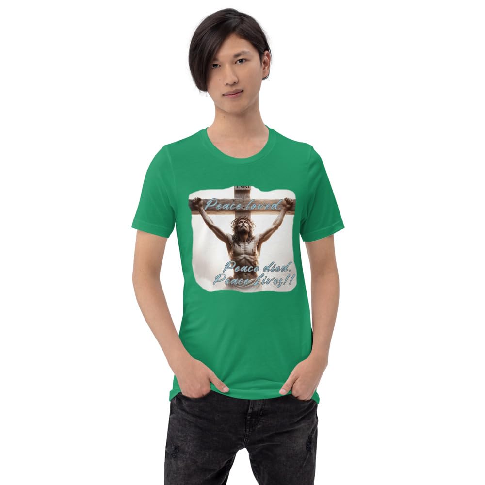 Byte the Bit Unisex Peace Loved Peace Lives Jesus Christ Cross Christian Graphic Crewneck T-Shirt Short Sleeve Adult Casual