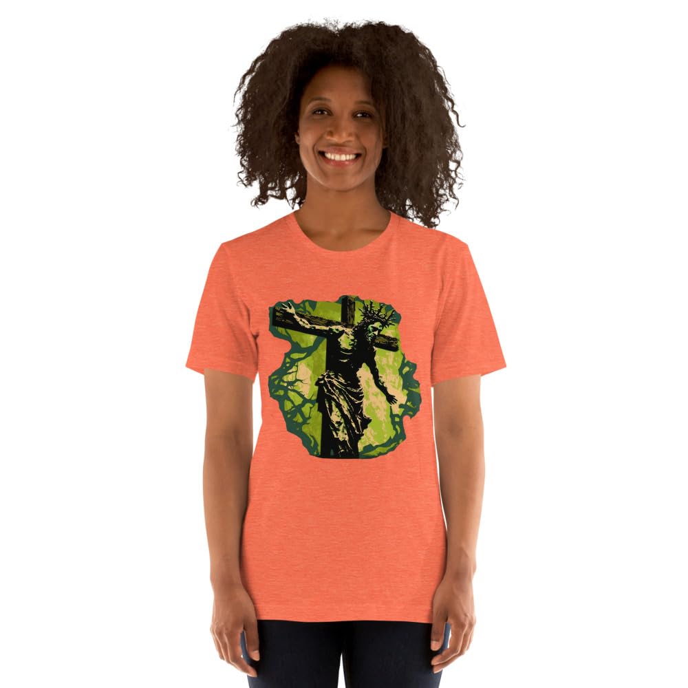 Byte the Bit Unisex Jesus Christ Cross Reaching Down Graphic Crewneck T-Shirt Novelty Short Sleeve Adult Men Women Casual