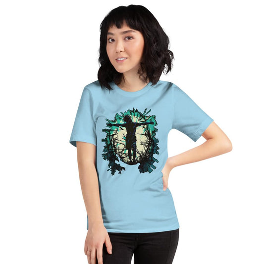 Byte the Bit Unisex Jesus Christ Standing Cross Graphic Crewneck T-Shirt Novelty Short Sleeve Adult Men Women Casual