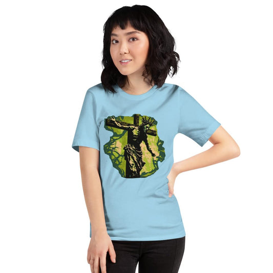 Byte the Bit Unisex Jesus Christ Cross Reaching Down Graphic Crewneck T-Shirt Novelty Short Sleeve Adult Men Women Casual