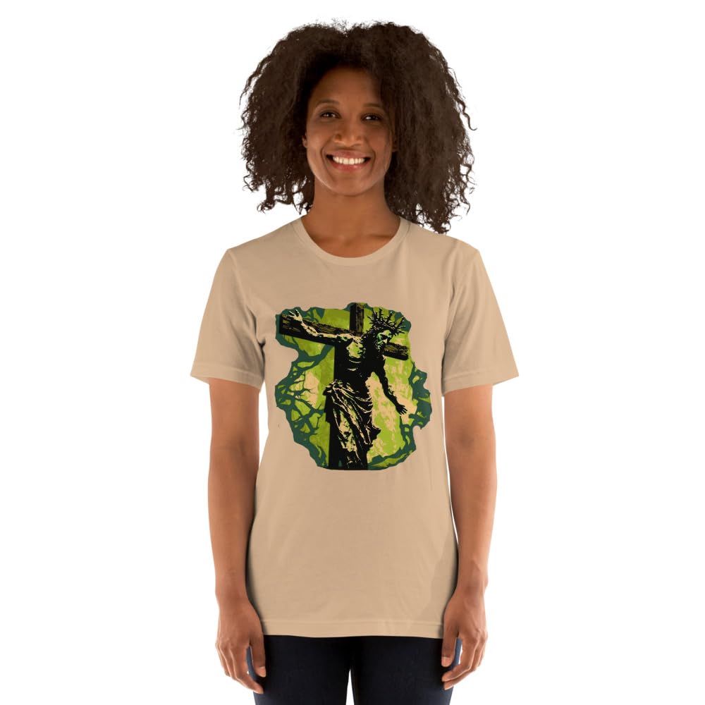 Byte the Bit Unisex Jesus Christ Cross Reaching Down Graphic Crewneck T-Shirt Novelty Short Sleeve Adult Men Women Casual