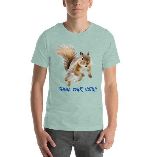 Byte the Bit Unisex Gimme Your Nuts Squirrel Graphic Crewneck T-Shirt Novelty Funny Short Sleeve Men Women Adult Casual