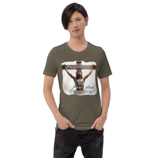 Byte the Bit Unisex Peace Loved Peace Lives Jesus Christ Cross Christian Graphic Crewneck T-Shirt Short Sleeve Adult Casual