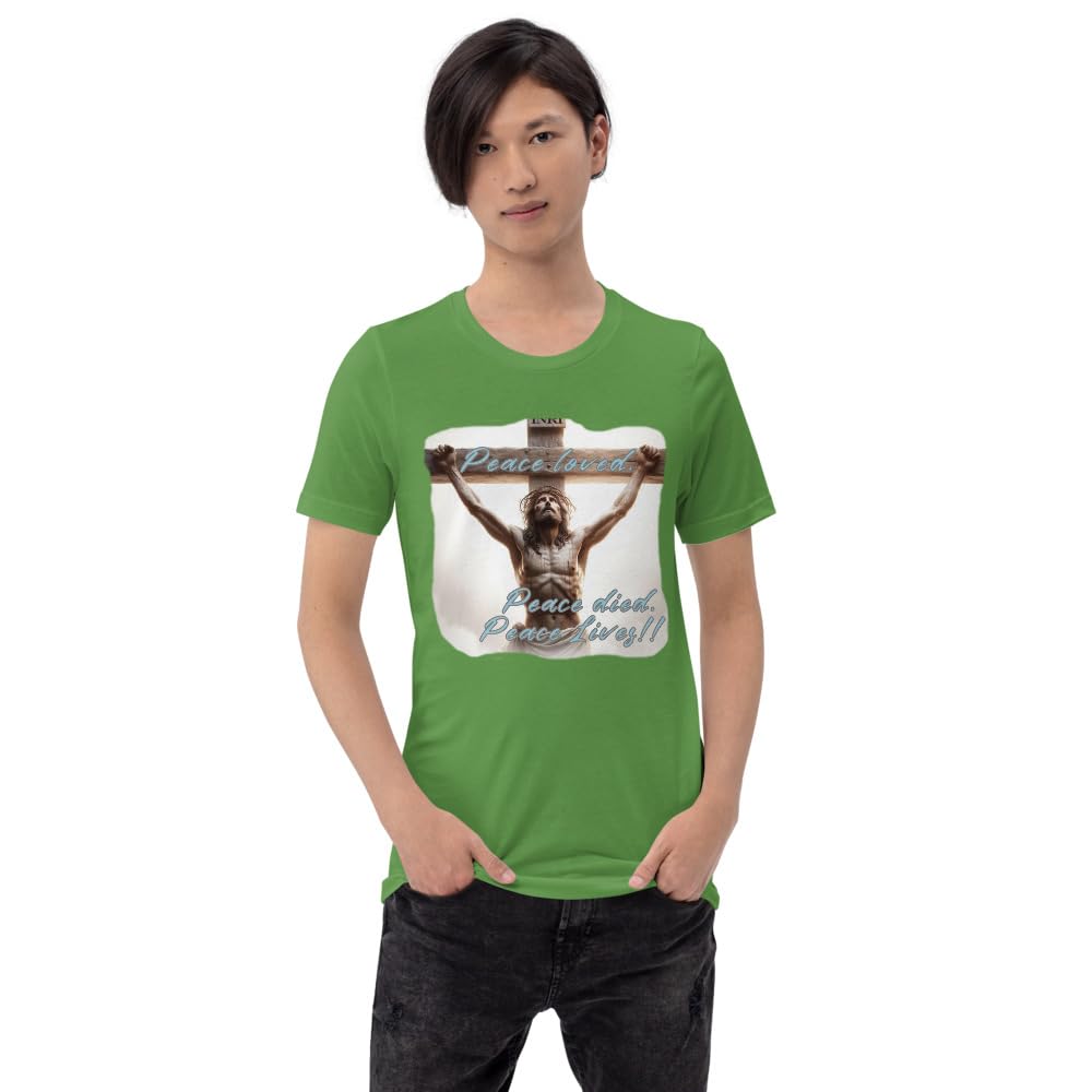 Byte the Bit Unisex Peace Loved Peace Lives Jesus Christ Cross Christian Graphic Crewneck T-Shirt Short Sleeve Adult Casual