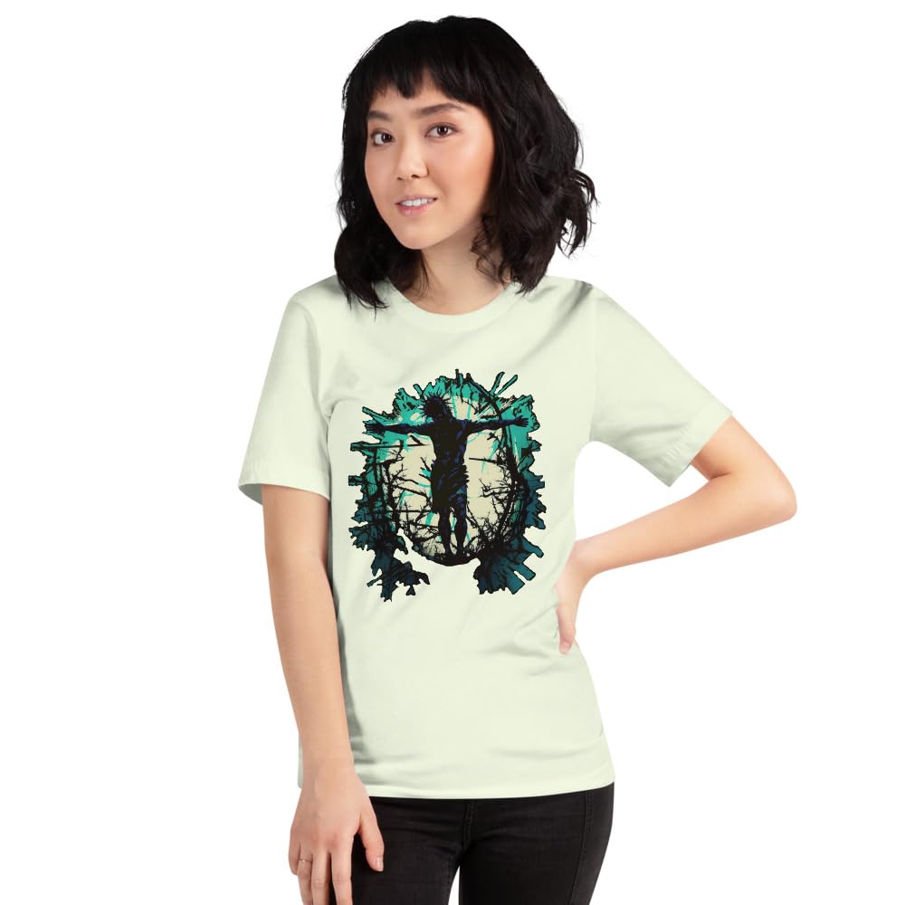 Byte the Bit Unisex Jesus Christ Standing Cross Graphic Crewneck T-Shirt Novelty Short Sleeve Adult Men Women Casual