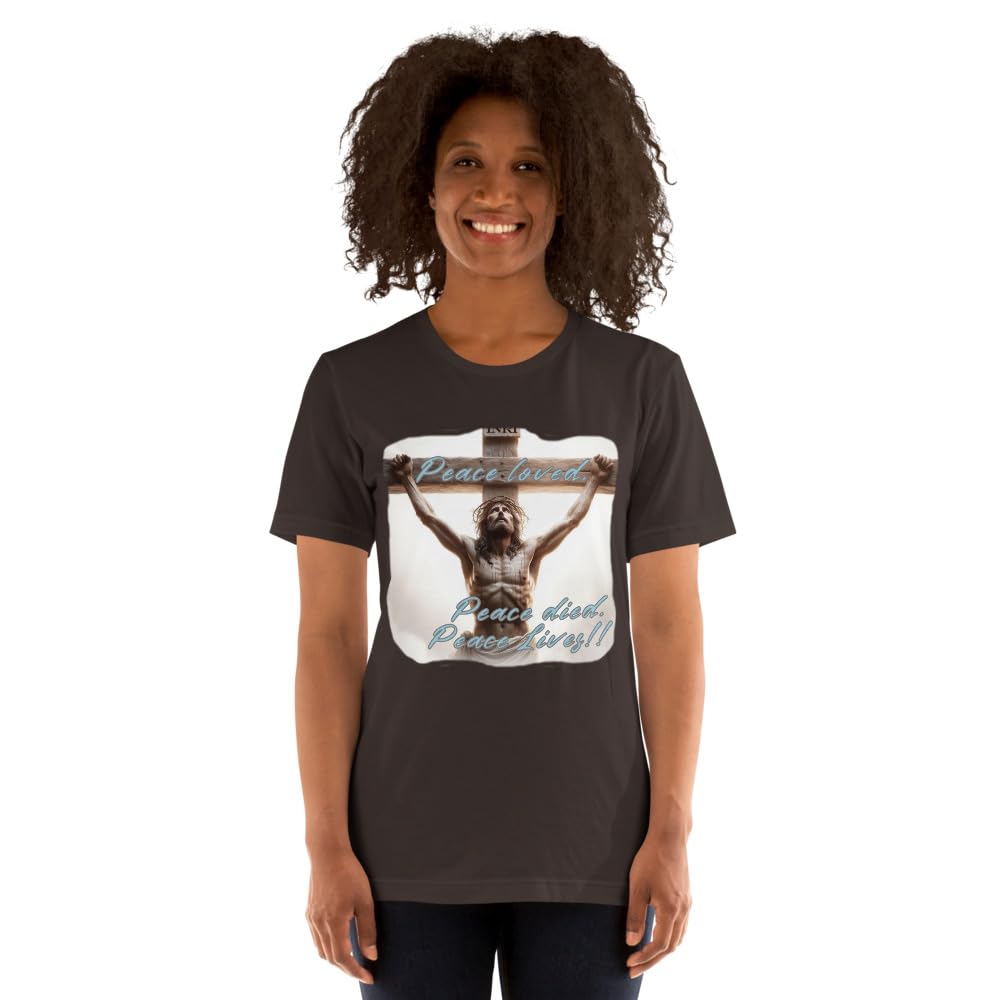 Byte the Bit Unisex Peace Loved Peace Lives Jesus Christ Cross Christian Graphic Crewneck T-Shirt Short Sleeve Adult Casual