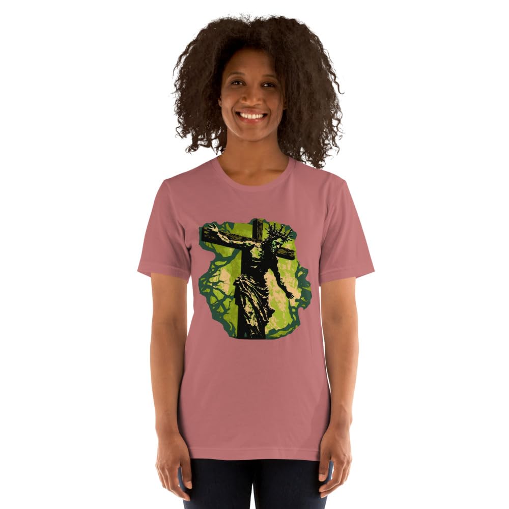 Byte the Bit Unisex Jesus Christ Cross Reaching Down Graphic Crewneck T-Shirt Novelty Short Sleeve Adult Men Women Casual