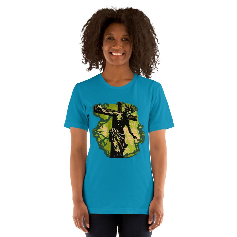 Byte the Bit Unisex Jesus Christ Cross Reaching Down Graphic Crewneck T-Shirt Novelty Short Sleeve Adult Men Women Casual
