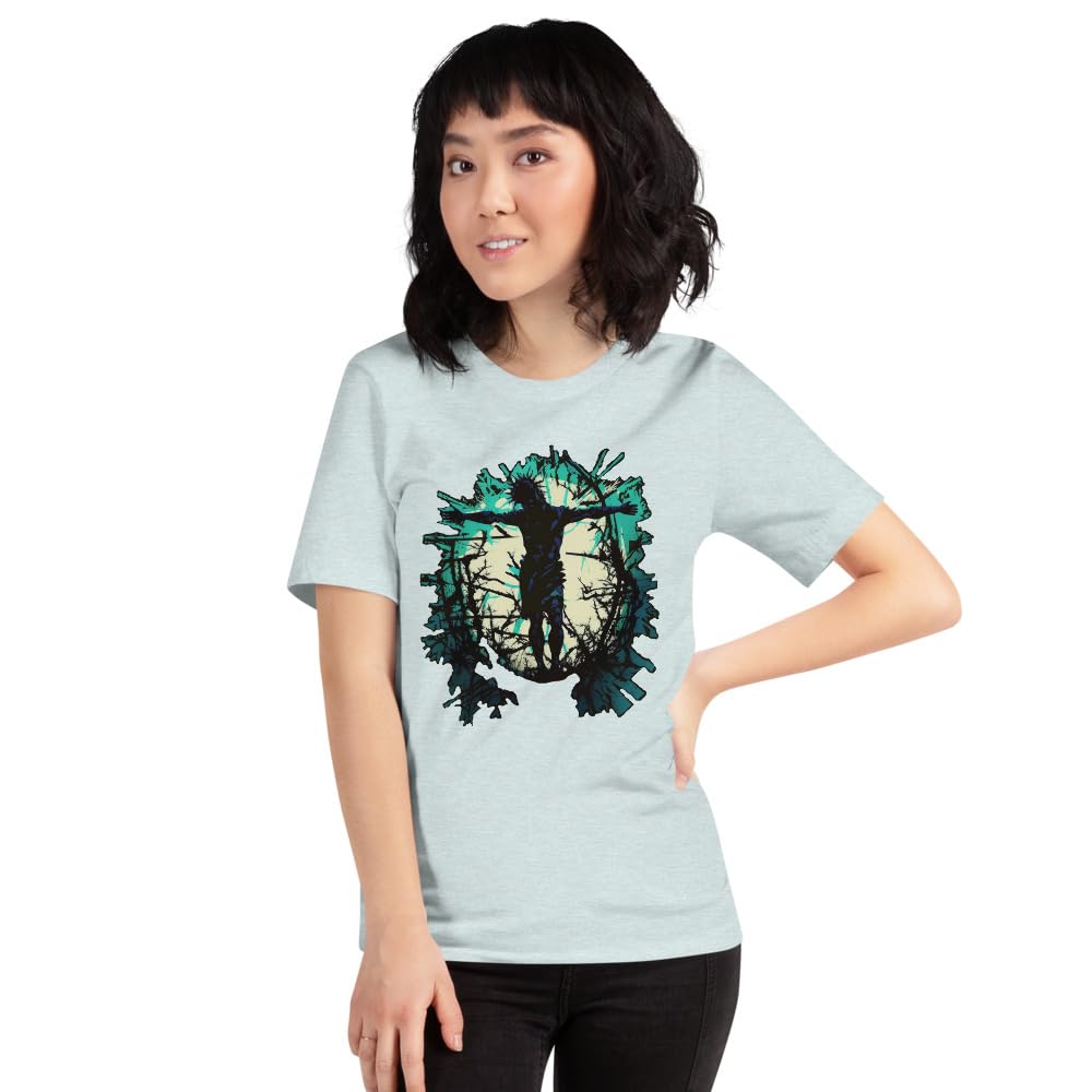 Byte the Bit Unisex Jesus Christ Standing Cross Graphic Crewneck T-Shirt Novelty Short Sleeve Adult Men Women Casual