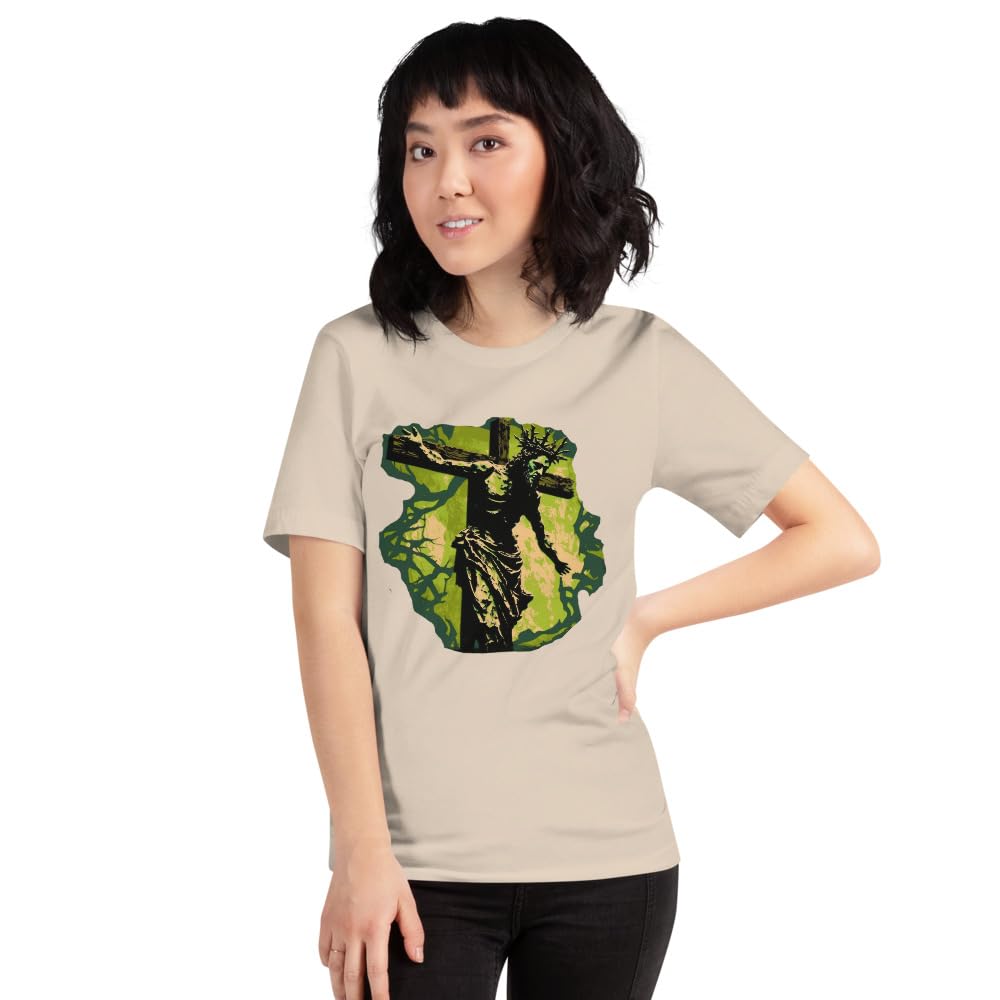 Byte the Bit Unisex Jesus Christ Cross Reaching Down Graphic Crewneck T-Shirt Novelty Short Sleeve Adult Men Women Casual