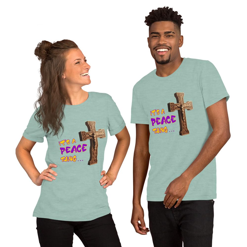 Byte the Bit Unisex It’s A Peace Thing Jesus Christ Cross Christian Graphic Crewneck T-Shirt Short Sleeve Adult Casual