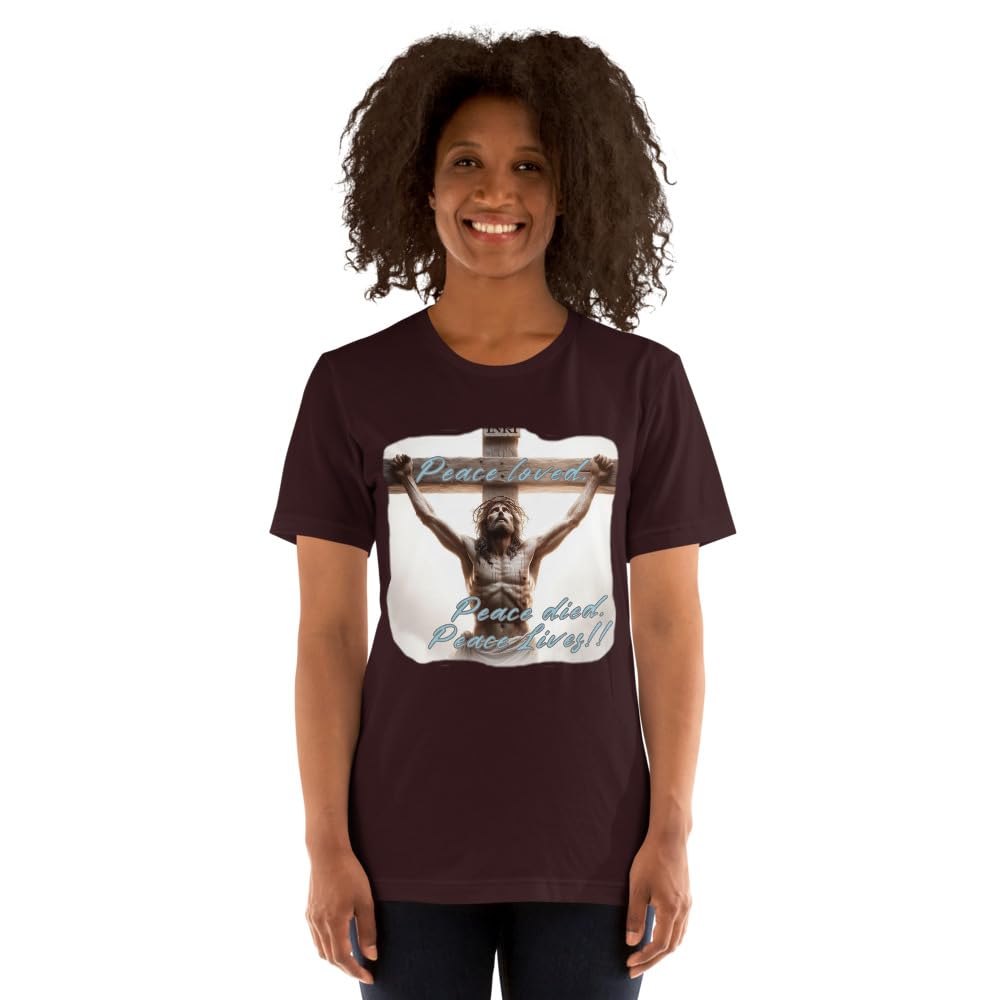Byte the Bit Unisex Peace Loved Peace Lives Jesus Christ Cross Christian Graphic Crewneck T-Shirt Short Sleeve Adult Casual
