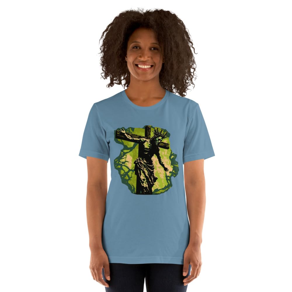 Byte the Bit Unisex Jesus Christ Cross Reaching Down Graphic Crewneck T-Shirt Novelty Short Sleeve Adult Men Women Casual
