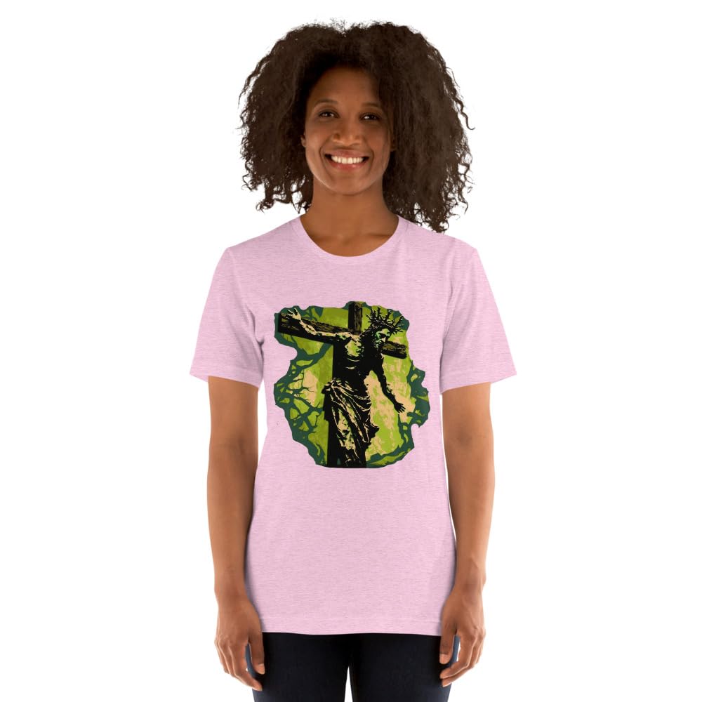 Byte the Bit Unisex Jesus Christ Cross Reaching Down Graphic Crewneck T-Shirt Novelty Short Sleeve Adult Men Women Casual