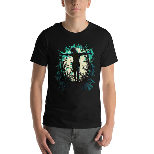 Byte the Bit Unisex Jesus Christ Standing Cross Graphic Crewneck T-Shirt Novelty Short Sleeve Adult Men Women Casual