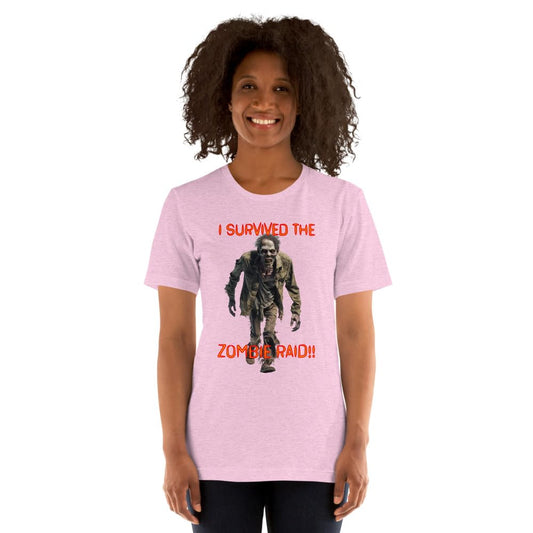 Byte the Bit Unisex I Survived The Zombie Raid Graphic Crewneck T-Shirt Novelty Funny Short Sleeve Men Women Adult Casual
