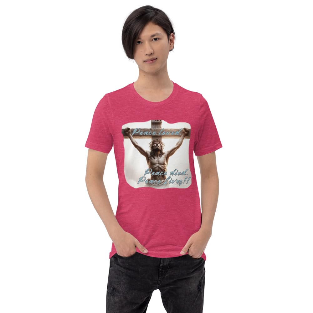 Byte the Bit Unisex Peace Loved Peace Lives Jesus Christ Cross Christian Graphic Crewneck T-Shirt Short Sleeve Adult Casual