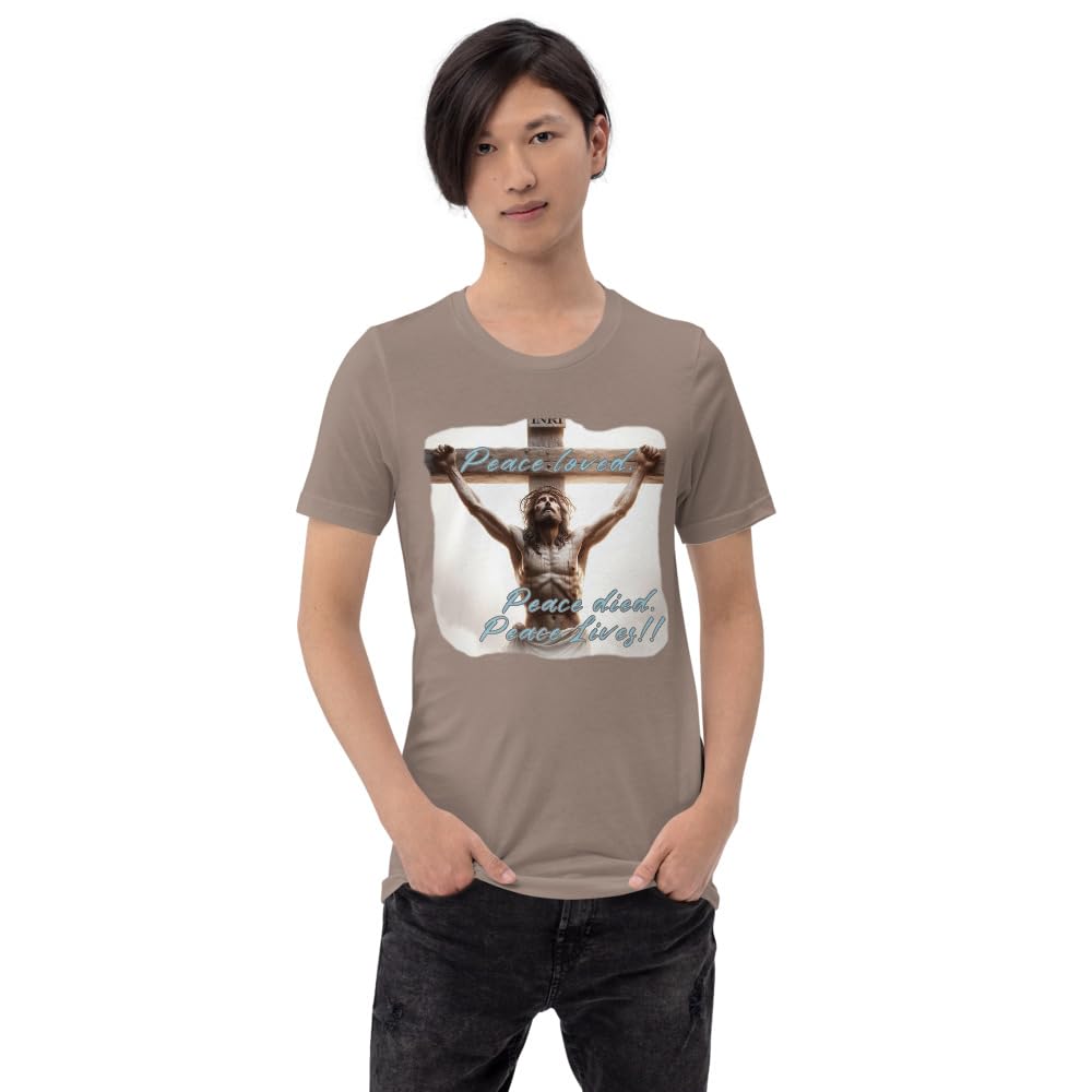 Byte the Bit Unisex Peace Loved Peace Lives Jesus Christ Cross Christian Graphic Crewneck T-Shirt Short Sleeve Adult Casual