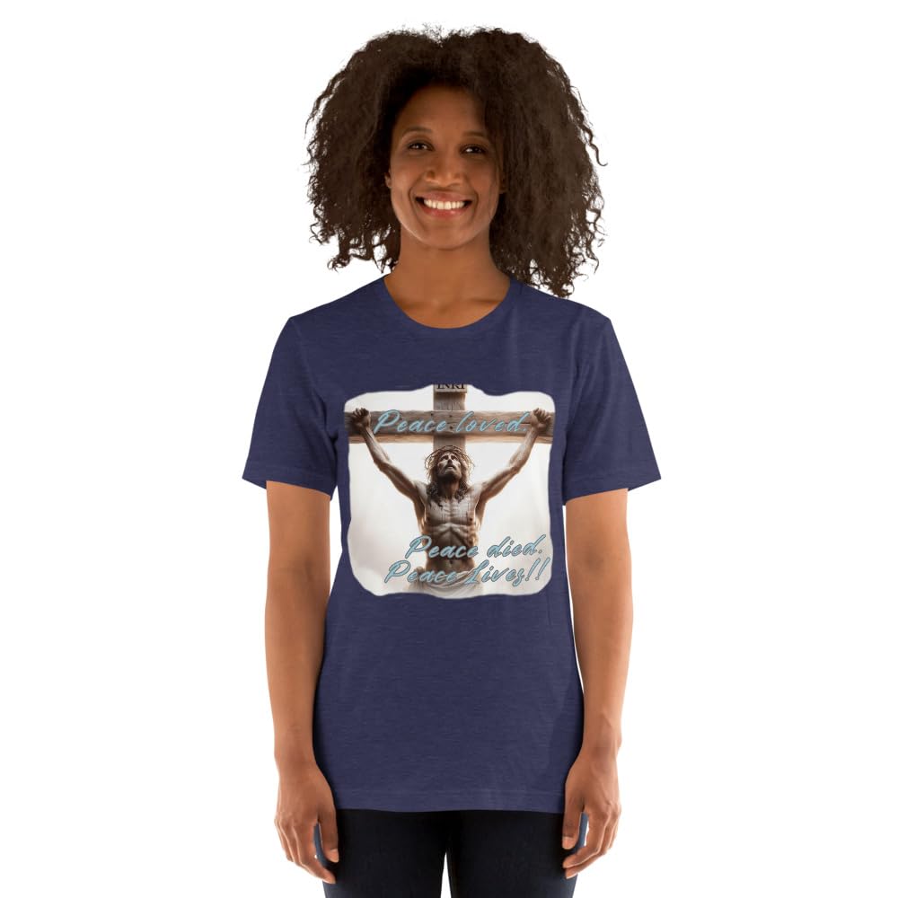 Byte the Bit Unisex Peace Loved Peace Lives Jesus Christ Cross Christian Graphic Crewneck T-Shirt Short Sleeve Adult Casual