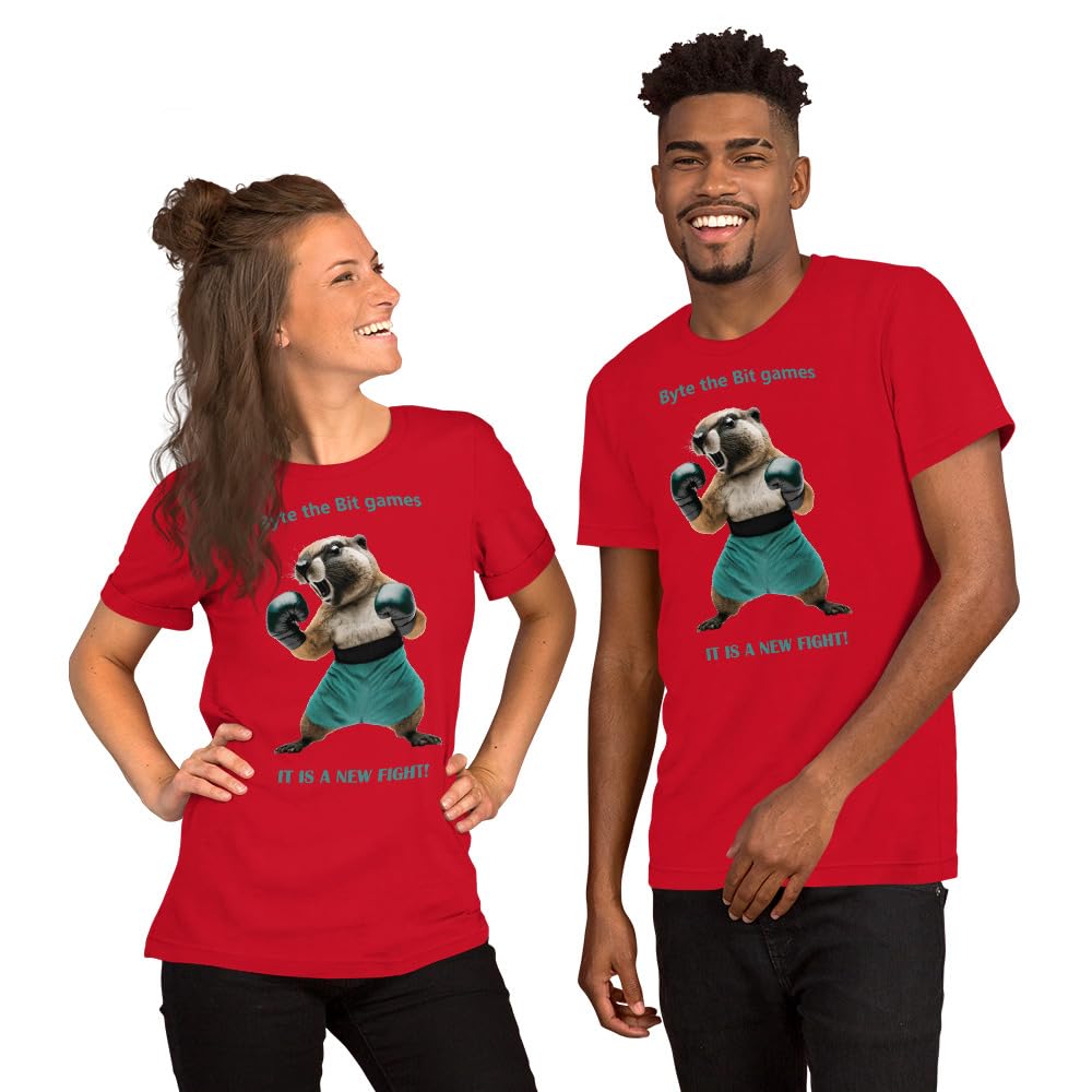Byte the Bit Unisex Prairie Dog Boxing It is A New Fight Gloves Boxing Short Sleeve Graphic Funny Adult Casual Trendy
